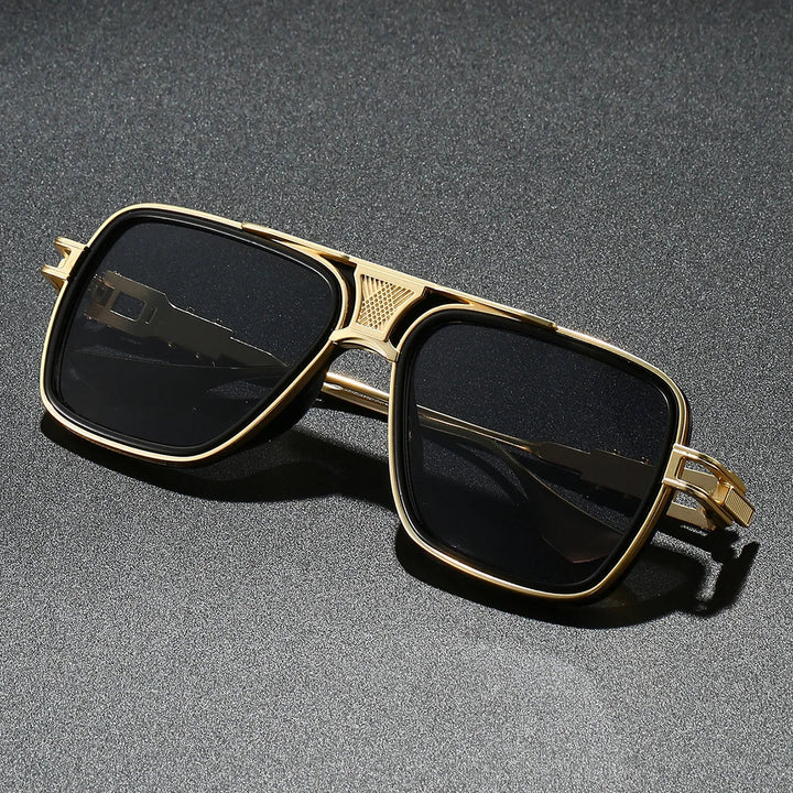 Close-up of Bold Gold Frame UV400 Sunglasses showing intricate gold detailing