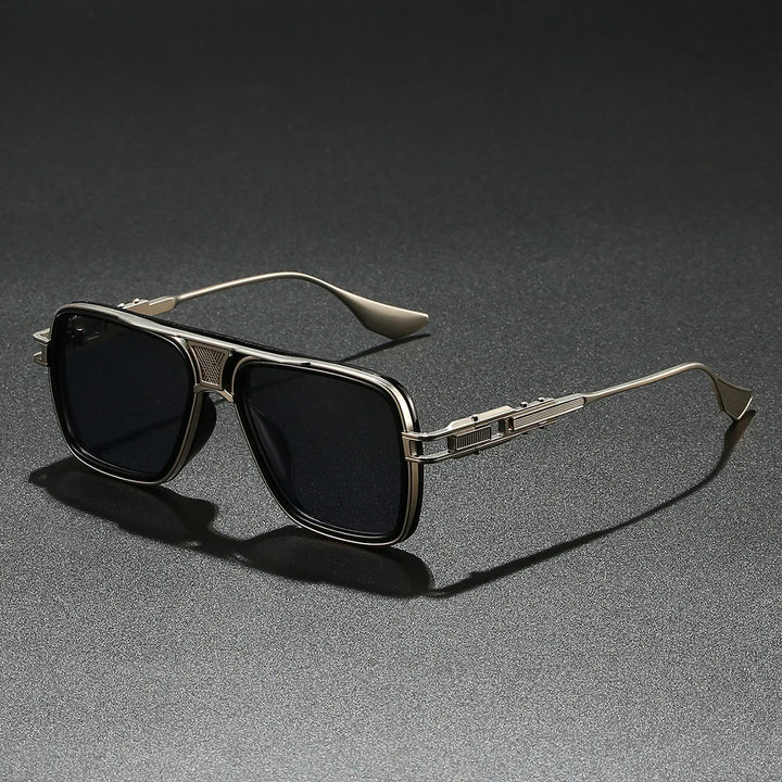 Unisex UV400 gold frame sunglasses with silver metallic accents, gradient lenses, studio shot