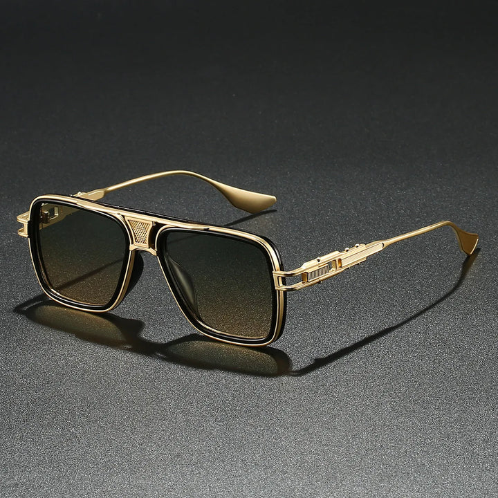 Fashionable Unisex UV400 sunglasses, gold frame, black lenses, suitable for all styles