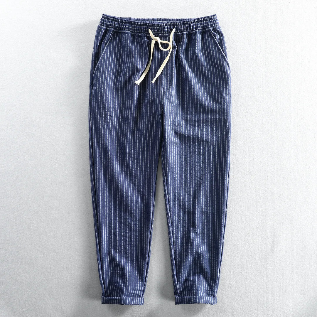 Unisex breathable cotton linen lounge pants with a relaxed fit, perfect for casual summer wear or travel