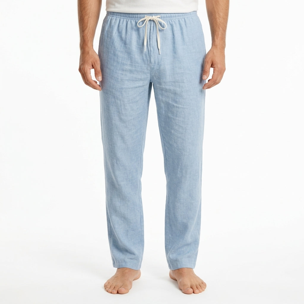 Lightweight, breathable linen pants for unisex. Features a comfortable drawstring waist, ideal for summer casual style.