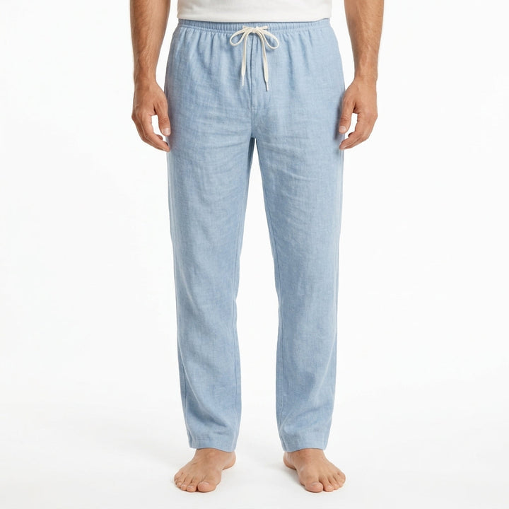 Lightweight, breathable linen pants for unisex. Features a comfortable drawstring waist, ideal for summer casual style.