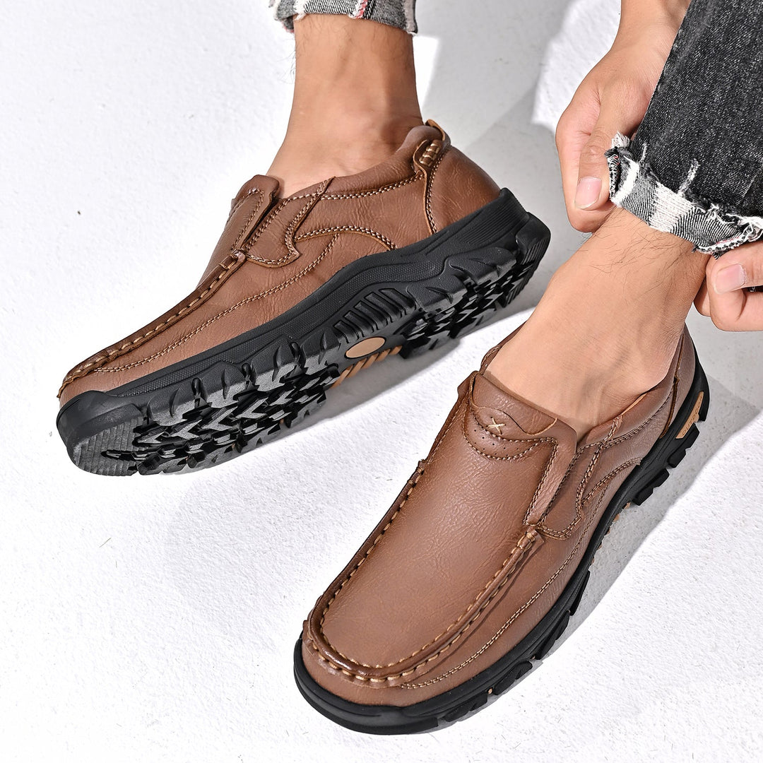 Pair of brown orthopedic comfort boots, high ankle design for extra stability, unisex footwear