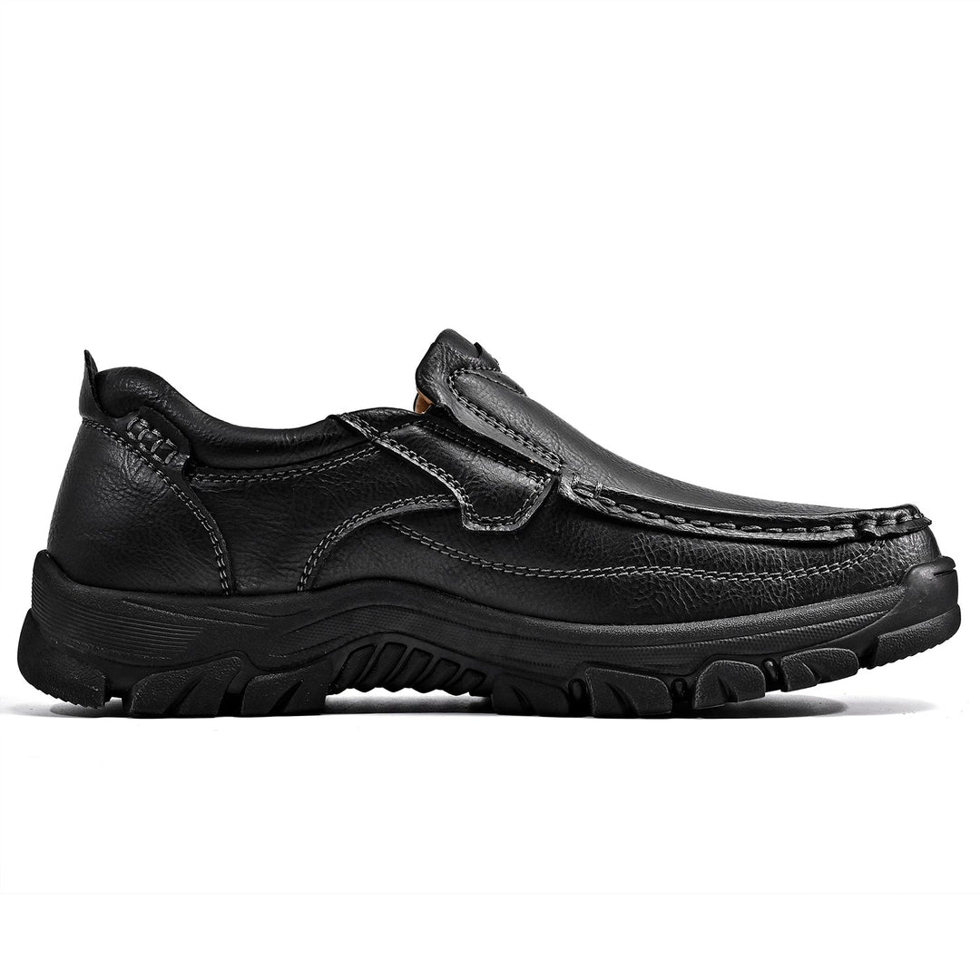 Angled view of a men's brown orthopedic comfort boot, showcasing its ergonomic design