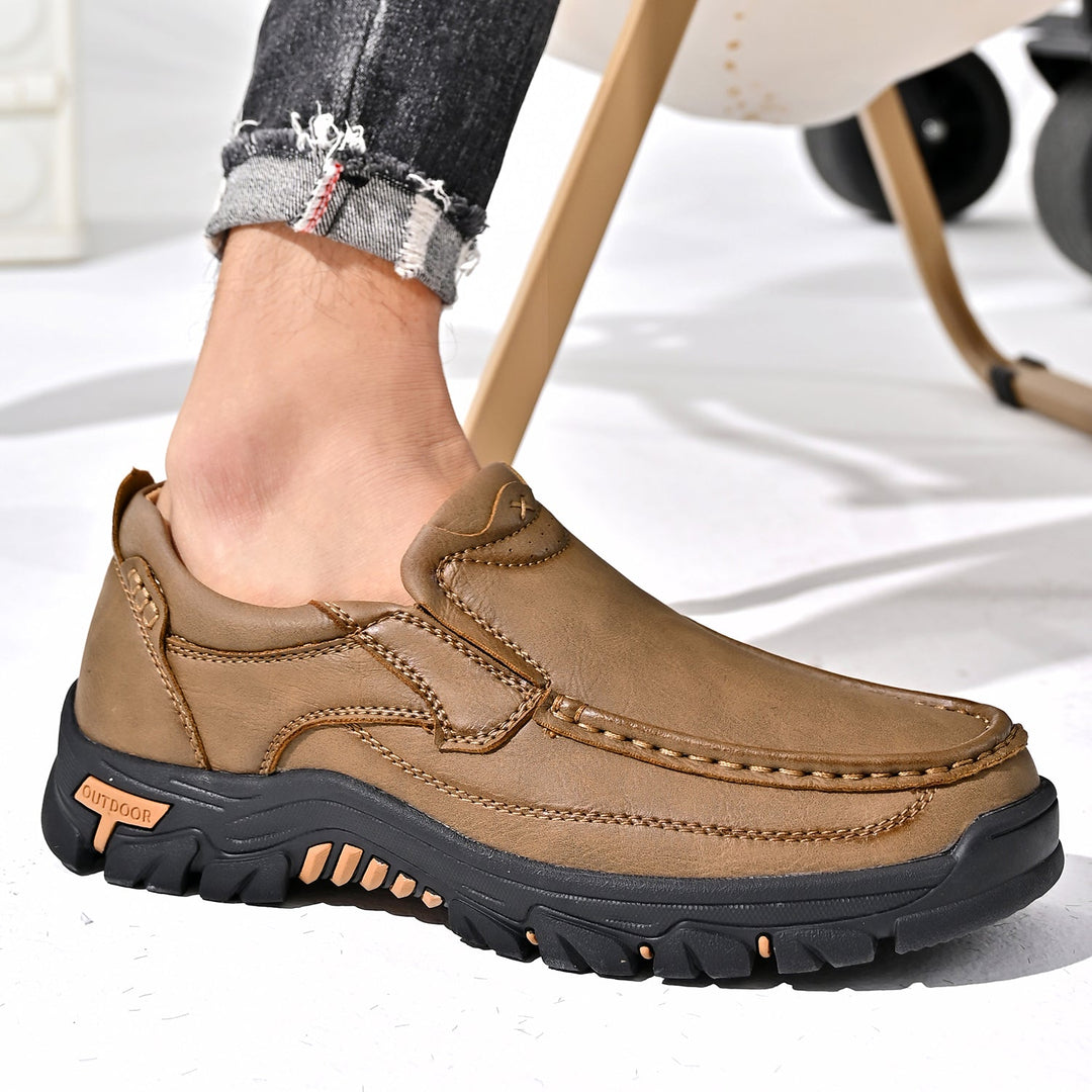 Brown leather unisex orthopedic comfort transition boots with reinforced toe cap