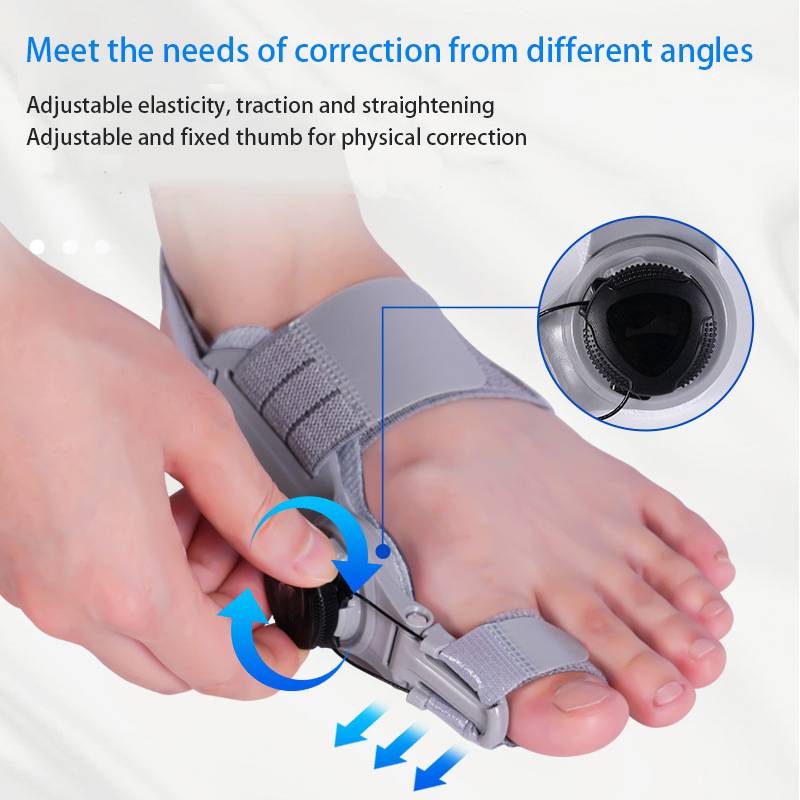 Unisex bunion corrector with toe spacer in beige silicone, featuring adjustable heel strap for foot pain relief and alignment