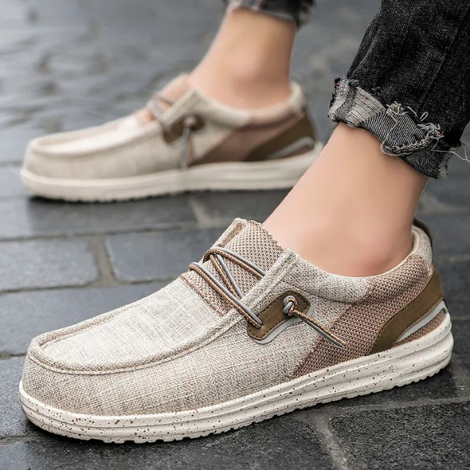 White canvas slip-on casual shoes, comfortable, lightweight & breathable, perfect for men & women.