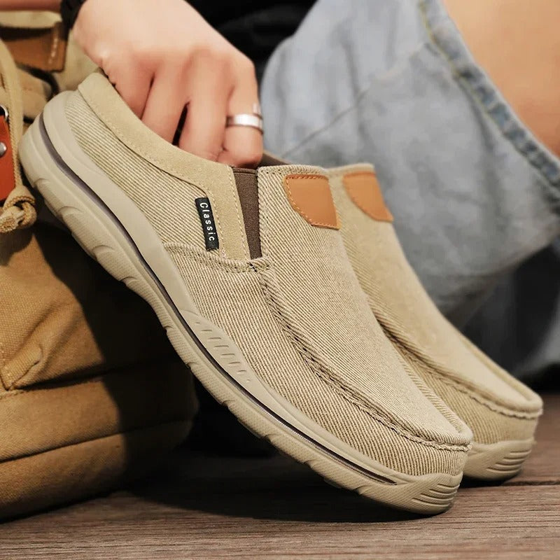 Unisex slip-on shoes with elastic for easy wear, a classic canvas footwear choice.