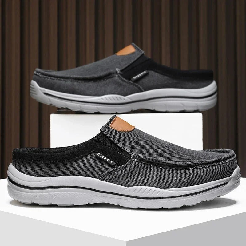 Pair of unisex canvas slip-on shoes, perfect for casual wear and daily comfort.