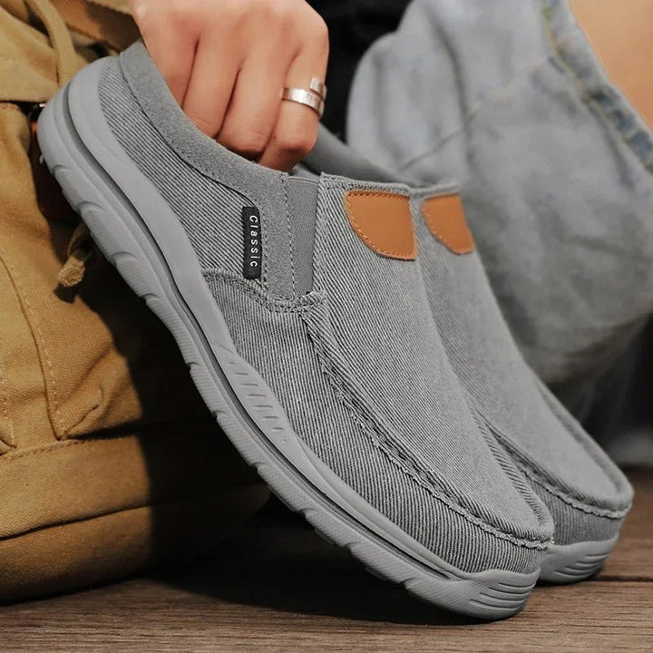 Everyday unisex footwear, slip-on canvas shoes with a minimalist aesthetic.