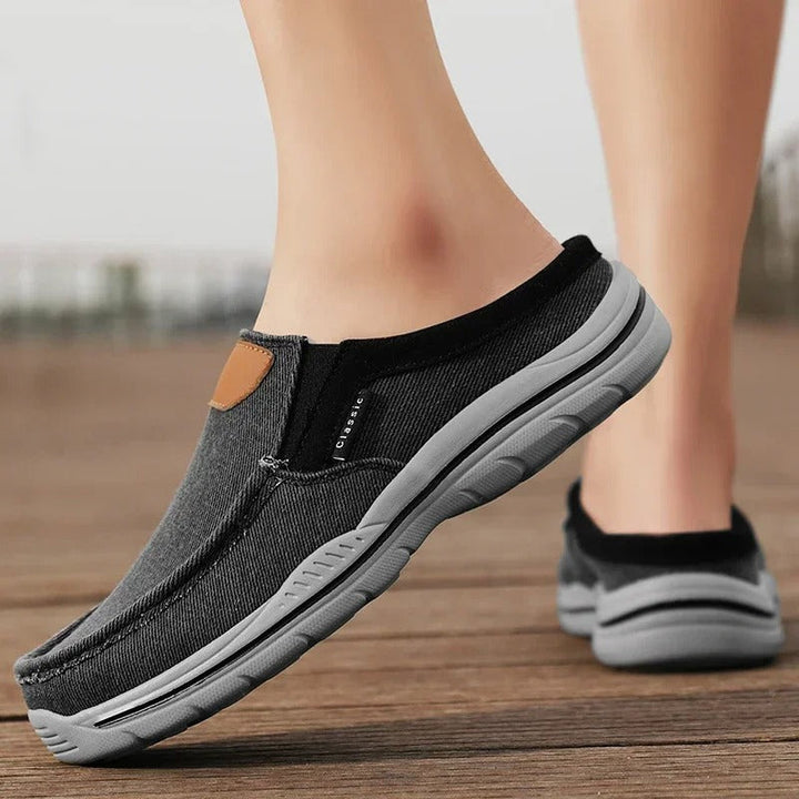 Top view of unisex casual canvas slip-ons, easy to wear footwear for all.