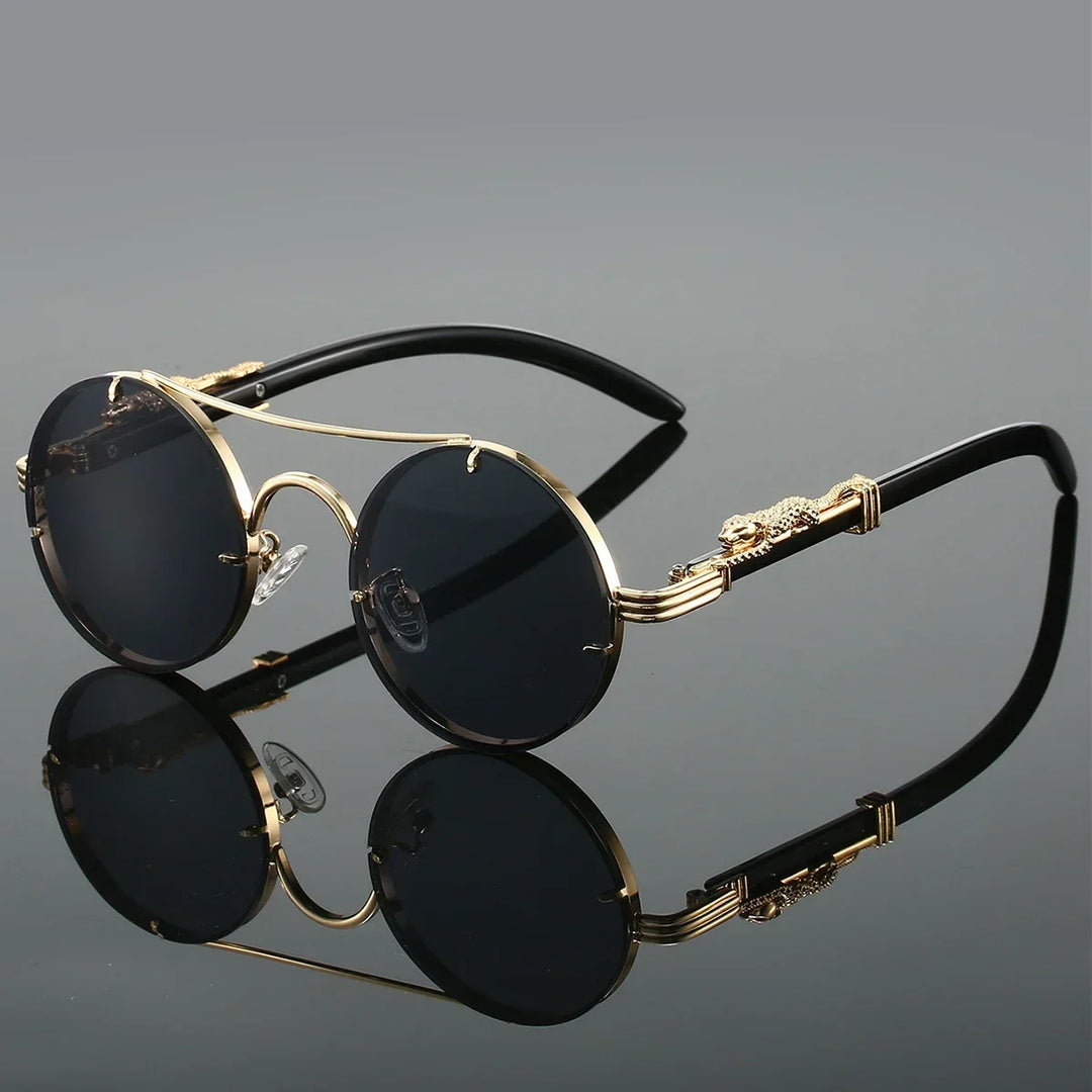 Unisex chic square frame sunglasses with golden accents, offering UV400 protection.
