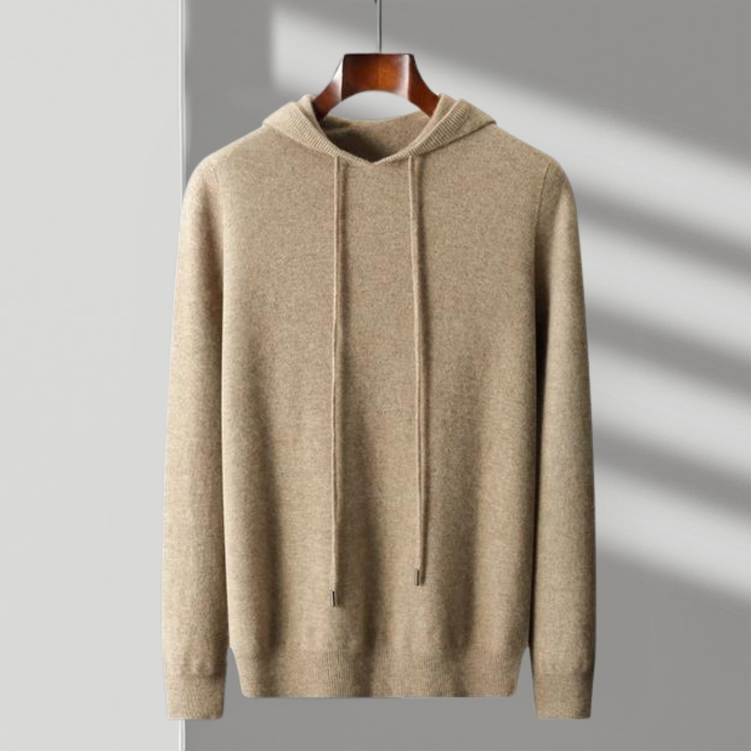 Unisex Classic Comfort Pullover Hoodie, black knit loungewear, front view