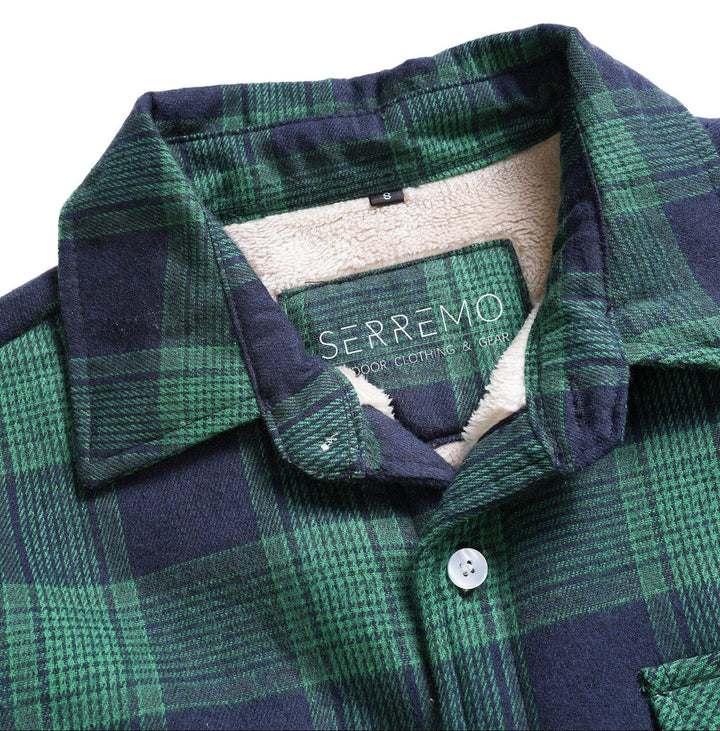 Unisex plaid flannel shirt jacket worn open over a t-shirt for a casual look.