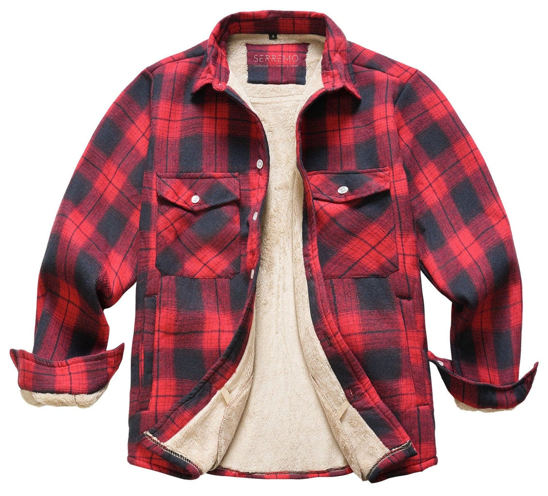 Warm flannel shirt jacket in a timeless plaid pattern, suitable for all genders.