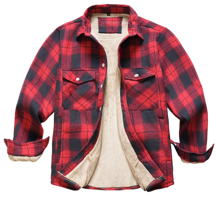 Warm flannel shirt jacket in a timeless plaid pattern, suitable for all genders.