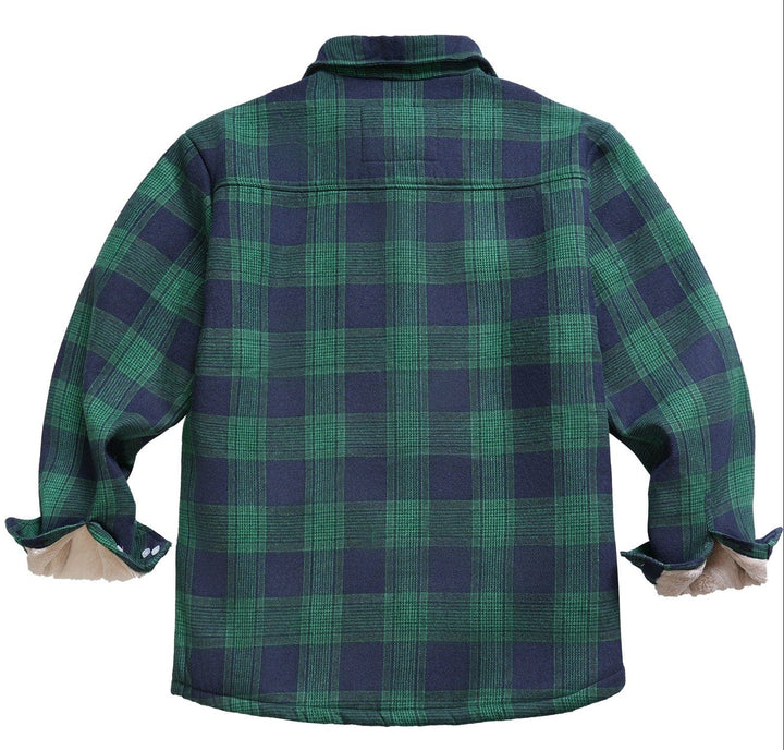 Casual unisex flannel shirt jacket, classic design, ideal for everyday wear.