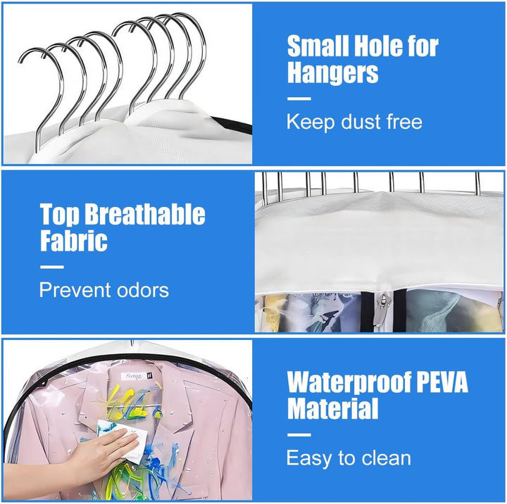 Multi-pack (6) of clear garment bags for wardrobe storage, ideal for suits & dresses.