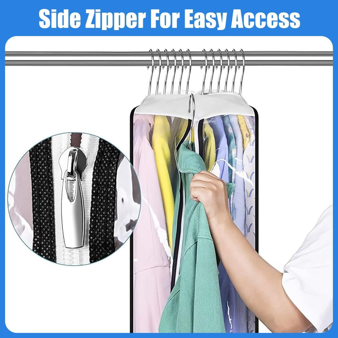 Wardrobe organizer: 6 clear garment covers made from PEVA for suits, dresses, coats.