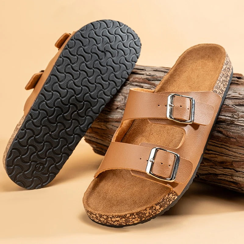 Detail shot of the suede lining inside Unisex Comfort Slide Sandals, ensuring a soft feel.