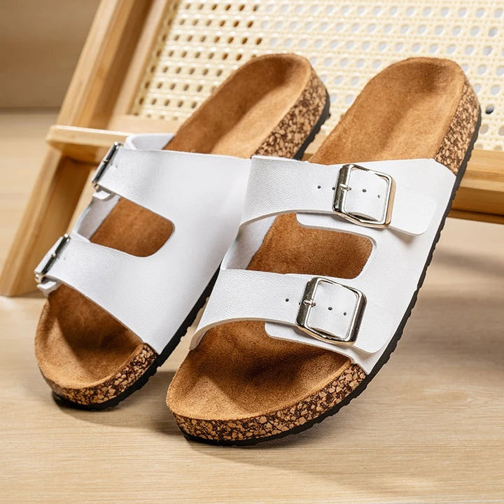 Collection of Unisex Comfort Double Buckle Slide Sandals in various colors, showcasing versatility.