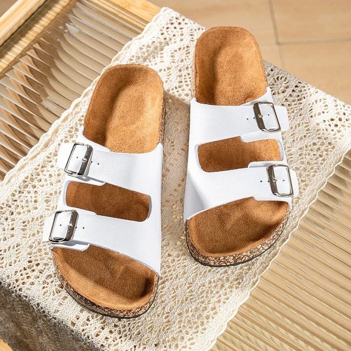 Back view of Unisex Slide Sandals, highlighting the durable sole and comfortable cork footbed.