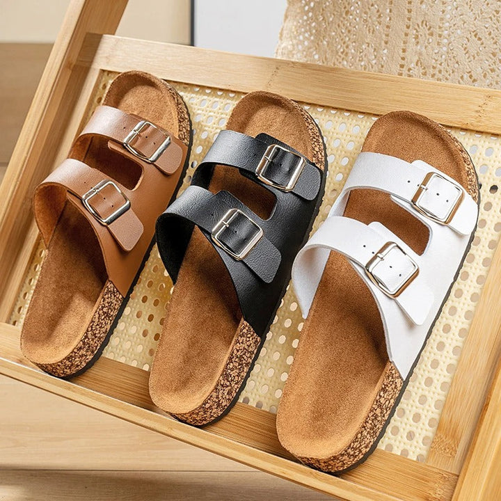 Unisex Comfort Double Buckle Slide Sandals, a timeless design for men and women seeking casual comfort.