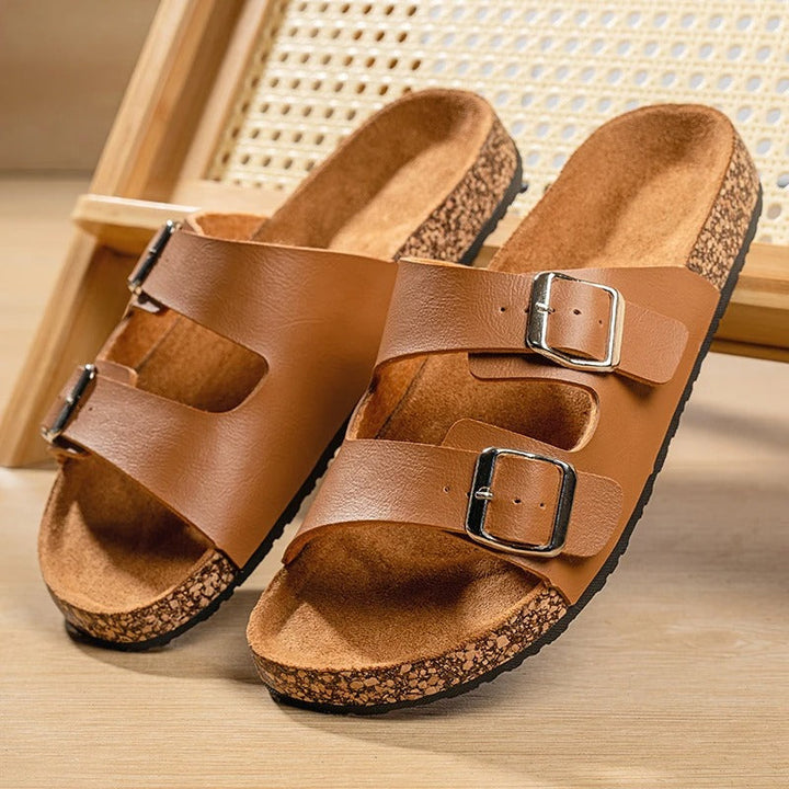 Comfortable unisex slide sandals, ideal for everyday wear, featuring a double buckle design.