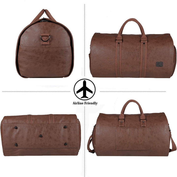 Stylish unisex travel bag, combines duffel & garment functionality for modern travelers.