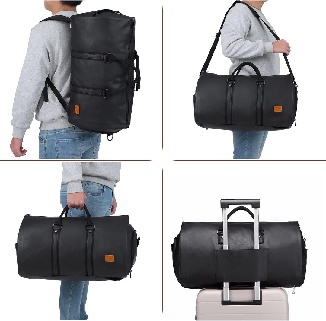 Innovative convertible garment bag for suits & dresses, keeps clothes wrinkle-free.