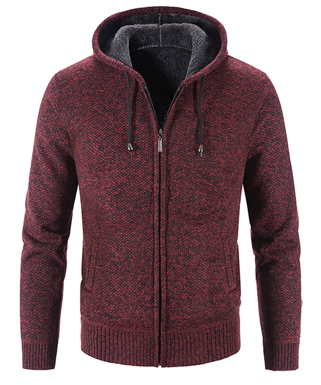 Flat lay of a folded unisex cozy fleece zip-up hoodie, ready for travel or storage