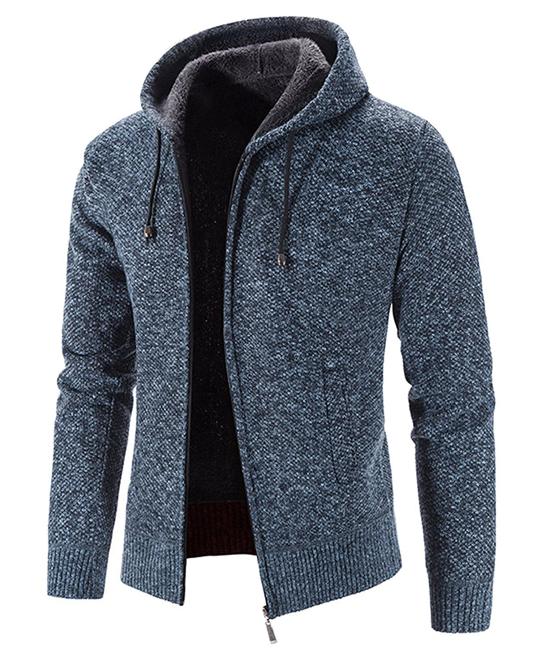 Full shot of a white unisex zip-up hooded sweatshirt, ideal for relaxed everyday style