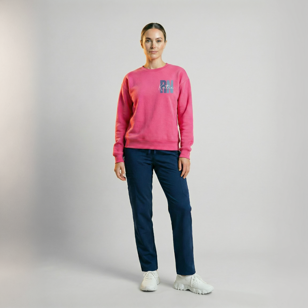 Back view of a comfortable unisex crewneck sweatshirt, personalized with custom design, dark blue