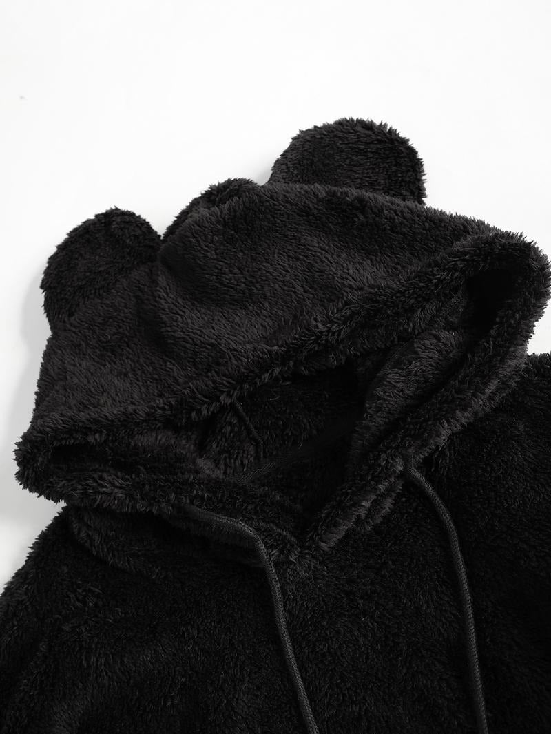 Soft, oversized teddy hoodie with bear ears, made from cozy sherpa fleece for ultimate comfort