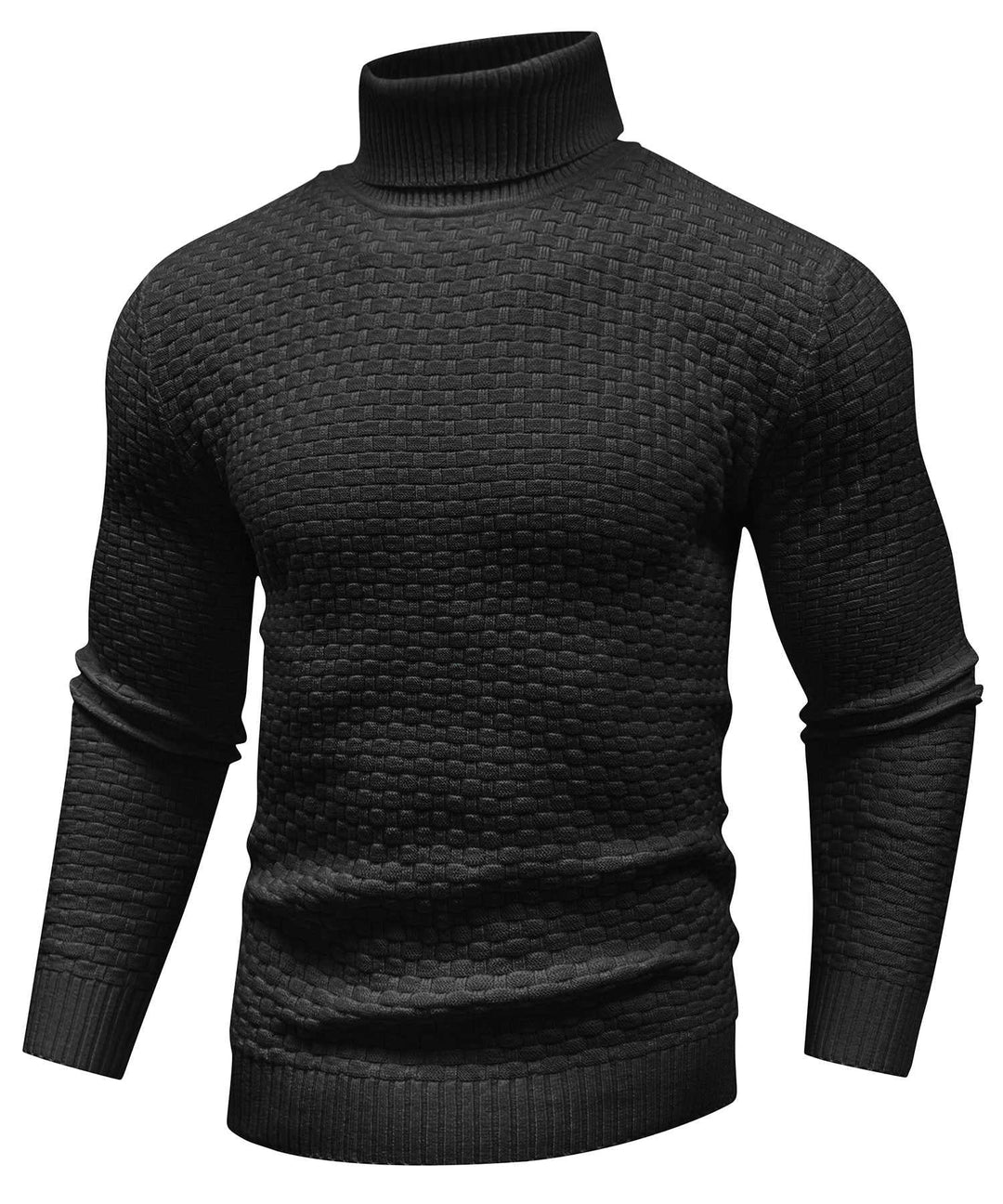 Unisex Cozy Turtleneck Sweater in a deep heather grey, perfect for warm winter fashion.