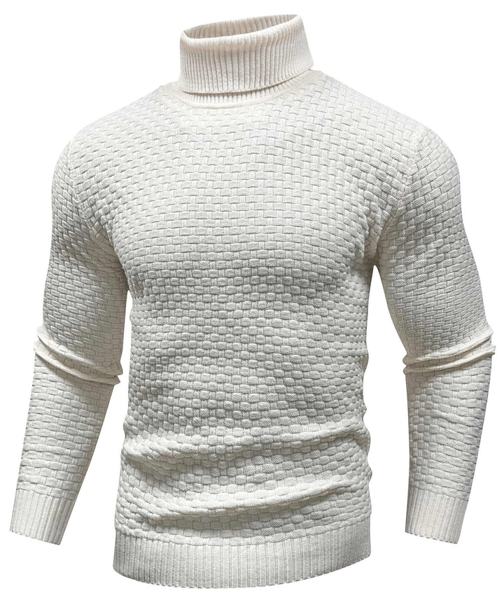 Unisex black turtleneck sweater, an essential warm and cozy knit for layered winter fashion.