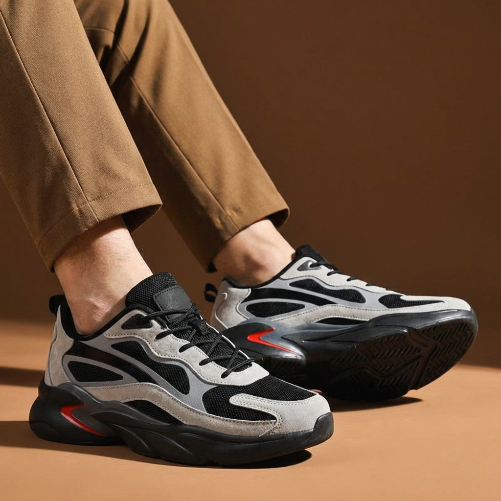Sole of unisex running shoes with anti-slip tread for enhanced grip during running and walking.