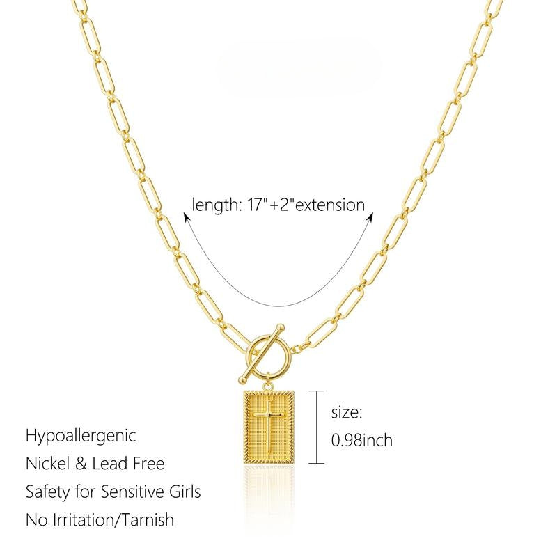 Close-up of Deco Chain Cross Pendant, unisex fashion accessory, detailed