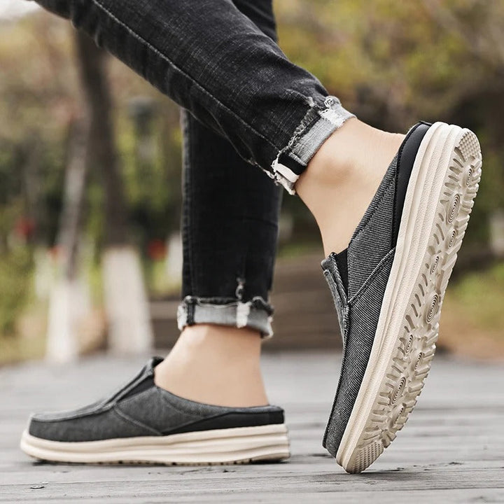 Pair of denim canvas slip-on shoes, versatile and comfortable for men and women