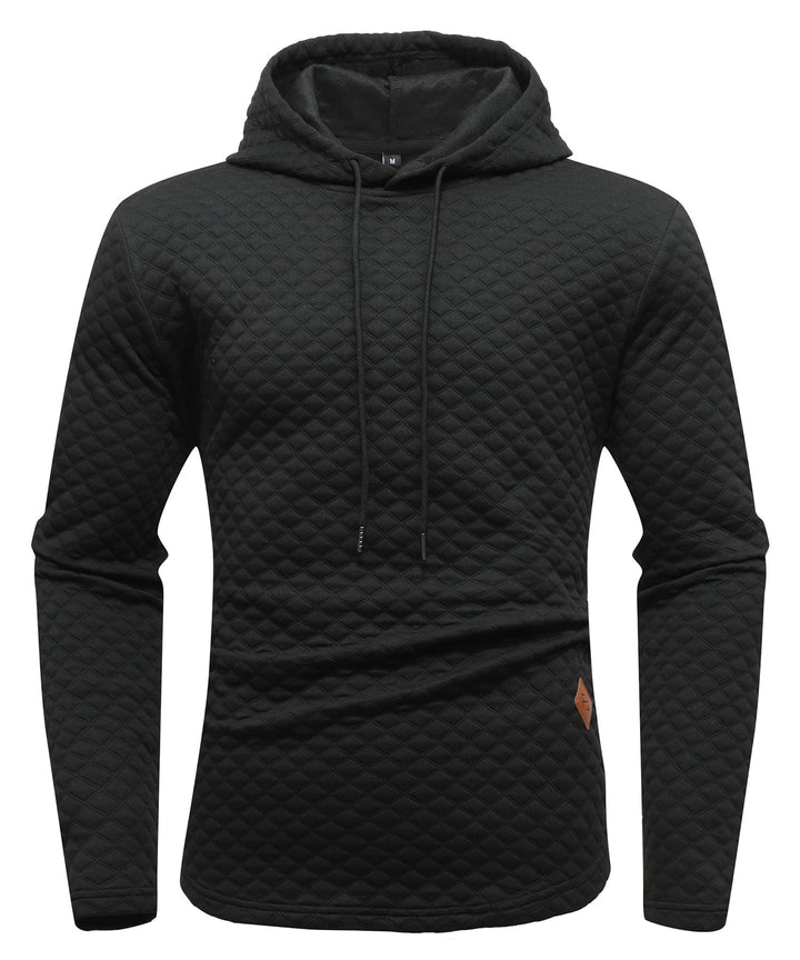 Unisex diamond quilted comfort hoodie in black, soft and stylish for casual wear. SKU: QH001-BLK-S