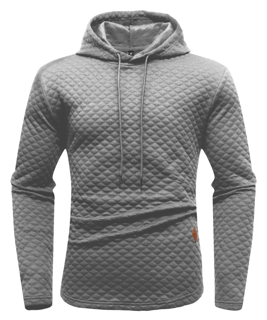 Close-up of the diamond quilting pattern on a unisex comfort hoodie, highlighting texture. QH001-GRY-M