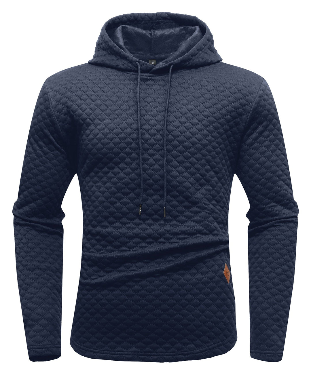 Model wearing an ash gray unisex quilted hoodie, perfect for everyday comfort and activewear. QH001-GRY-L