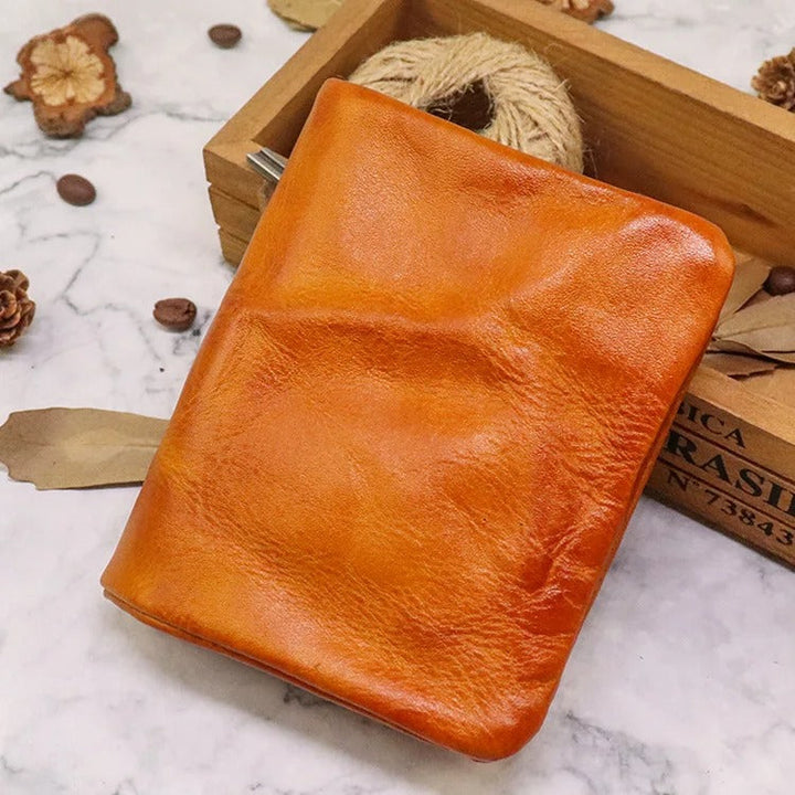 Aged aesthetic distressed leather wallet with snap, perfect for daily use