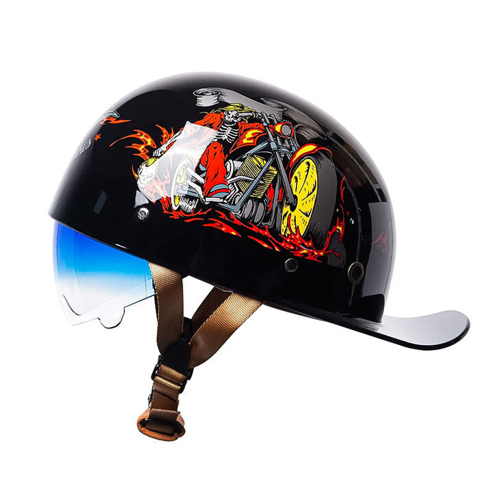 Stylish unisex half shell baseball motorcycle helmet, DOT certified rider safety.