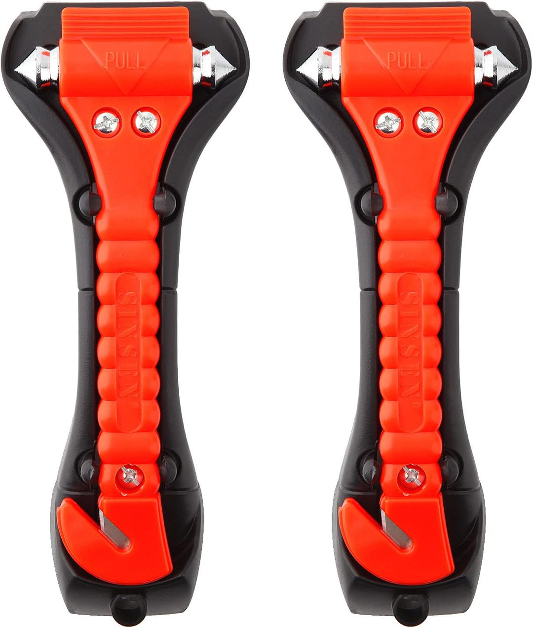 Unisex dual car safety hammer & seatbelt cutter set for auto emergency. Window breaker & rescue tool.