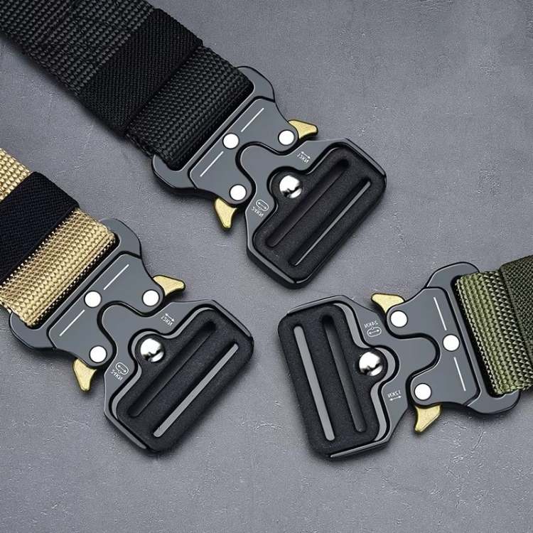Quick-release tactical belt, unisex design in durable nylon, ideal for outdoor sports & hiking.