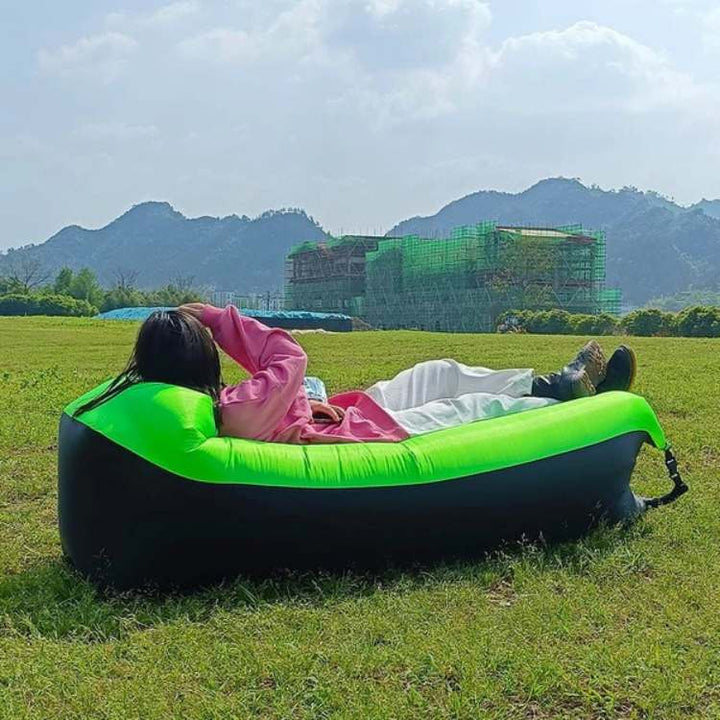 Comfortable inflatable lounger sofa, perfect for ultimate relaxation in the park, backyard, or any outdoor setting.