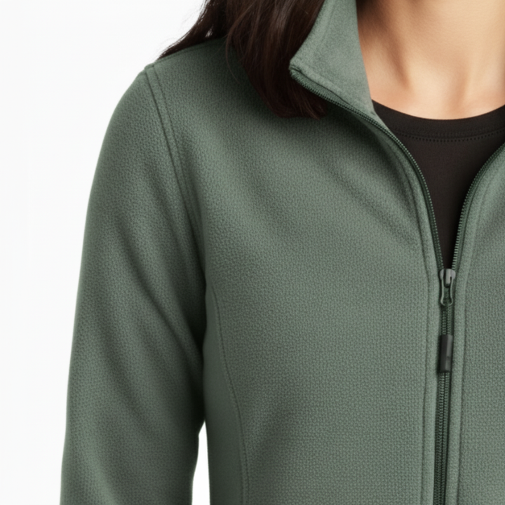 Sustainable unisex quarter zip pullover, crafted from recycled polyester stretch fleece
