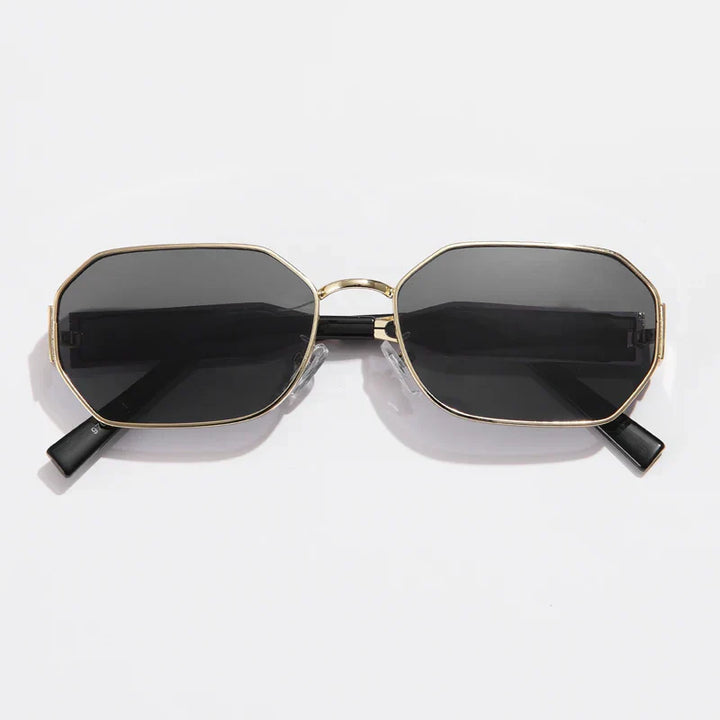Geometric luxury gold frame UV400 polarized sunglasses for fashion-forward men and women.
