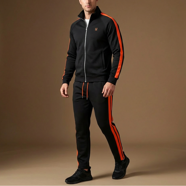 Unisex embroidered tracksuit set in black, comfortable athletic wear for men and women
